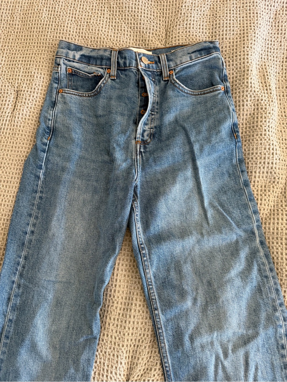 Denim Forum medium wash straight leg jean